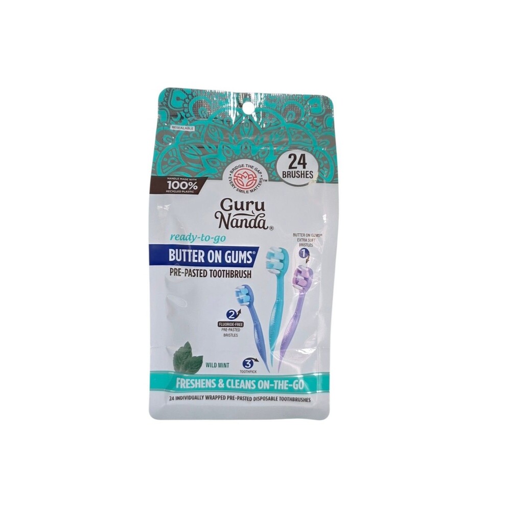 Guru Nanda Pre-Pasted Disposable Toothbrushes Wild Mind, 24 Toothbrushes